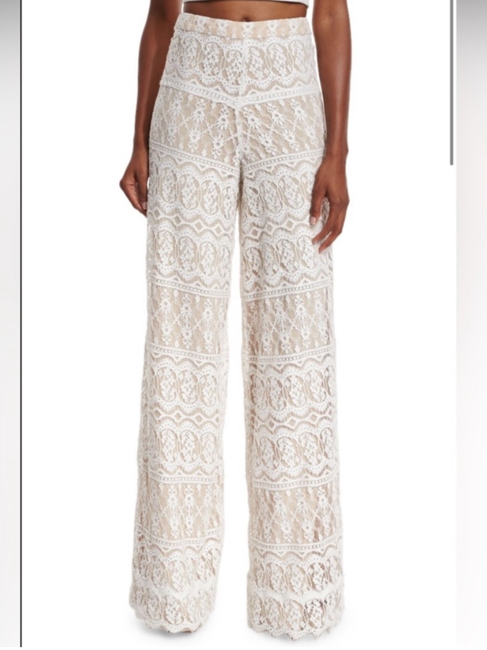 Alice & Olivia Ivory Lace Wide Leg Pants
